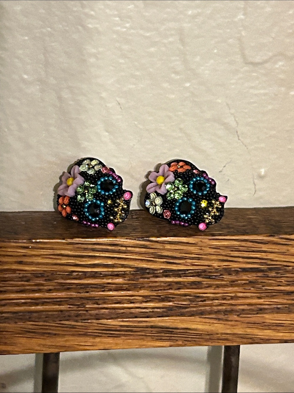 Sugar Skull/sterling silver pierced earrings - Picture 2 of 3
